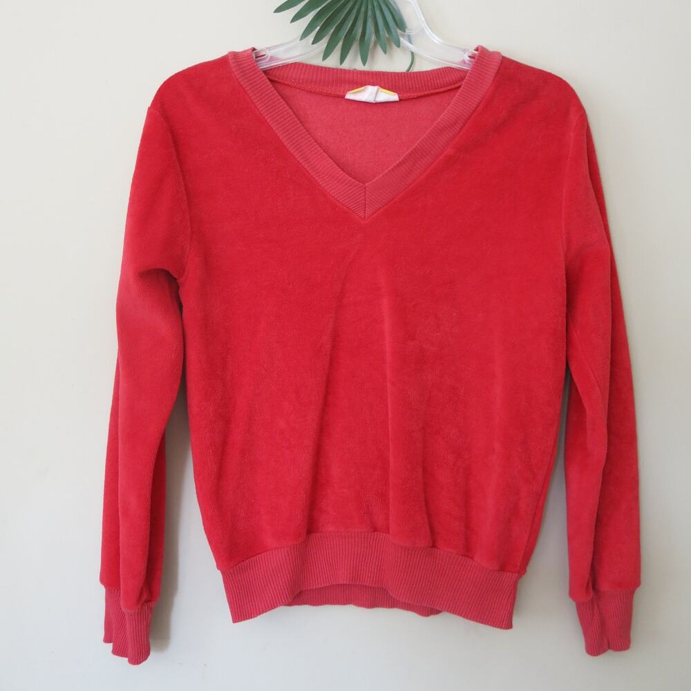 VINTAGE A Trifle Bit Audrey Nevitski Velour Crop Top Size S/M* Long Sleeve Red
